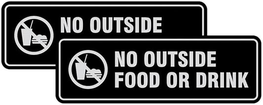 Standard No Outside Food or Drink Door/Wall Sign - Black/Silver - Small 2 Pack