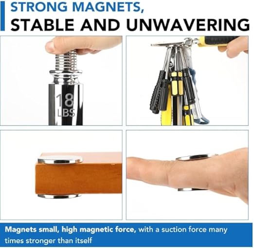 LOVIMAG Strong Neodymium Disc Magnets, Rare Earth Magnet with Double-Sided Adhesive for Fridge, DIY, Building, Scientific, Craft, and Office Magnets - 1.26 inch x 1/8 inch, Pack of 12