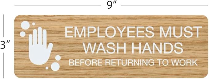 SBLABELS Employees Must Wash Hands Indoor Easy Adhesive Mount Door and Wall Sign for Restaurants and Small Businesses 3" x 9" - Light Wood