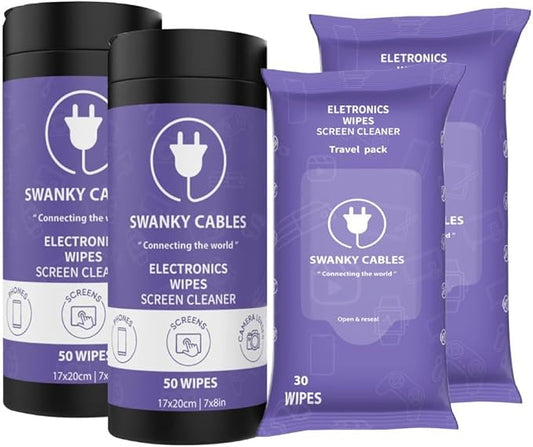 Screen Cleaner Wipes Bundle - Electronic Wipes for Screens, Computer, Phone, TV, Monitor and Lens, Tech Cleaning Supplies, Includes Microfiber Cloth - 2 Canister & 2 Soft Wipes