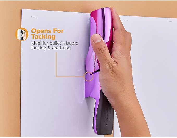 Bostitch Office Heavy Duty Stapler, 40 Sheet Capacity, No Jam, Half Strip, Fits into the Palm of Your Hand, For Classroom, Office or Desk, Metallic Purple