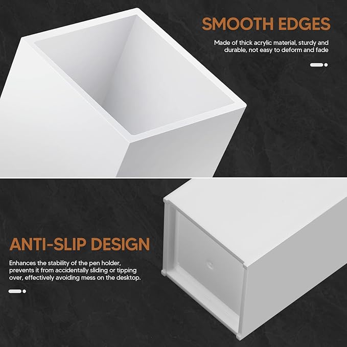 10Pack White Acrylic Pen Holder, Desktop Pencil Organizer Makeup Brush Holder Acrylic Pencil Cup Stationery Pencil Holder for Desk Office Pen Organizer