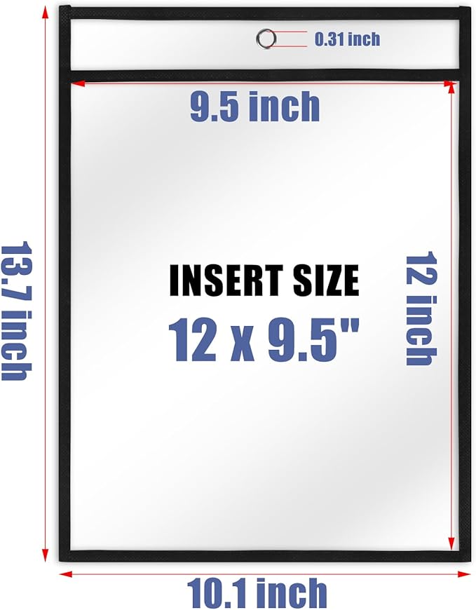 Job Ticket Holders 9x12, 30 Pack Heavy Duty Sheet Protectors Plastic Paper Sleeves 8.5 x 11 Clear Document Protectors Dry Erase Pocket Sleeves Document Holder for Shop Office Classroom Home, Black