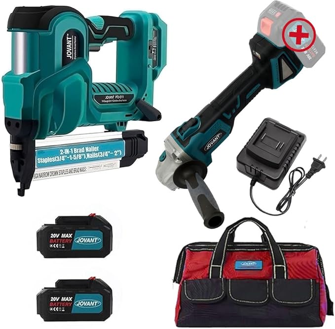 Cordless 18GA Nail Gun and Angle Grinder with Battery and Charger, 2 in 1 Nails/Staples &Brad Nailer and 7/8" Angle Grinder,for Woodworking, Flooring, Roofing and Upholstery