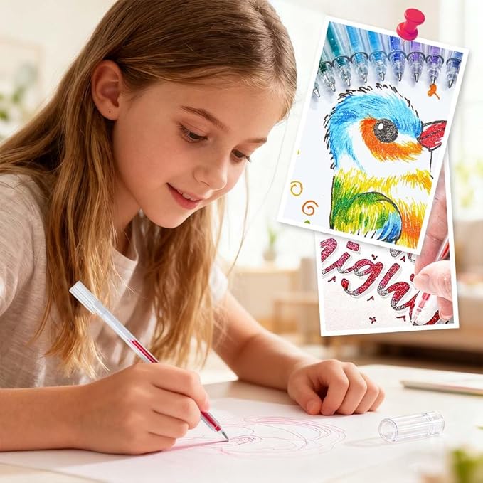 Glitter Gel Pen Set, Multi-Functional Colored Drawing Pens for Scrapbooking, Portable Journaling Crafting Doodling Drawing Glitter Pens for Adults School Supplies (24-Color)