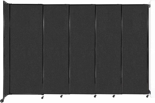 Wall-Mounted Sliding StraightWall Room Divider | Adjustable Widths | Locking Wheels | Room Separator | Up to 11'3" Wide x 7'6" Tall Black Fabric Panels