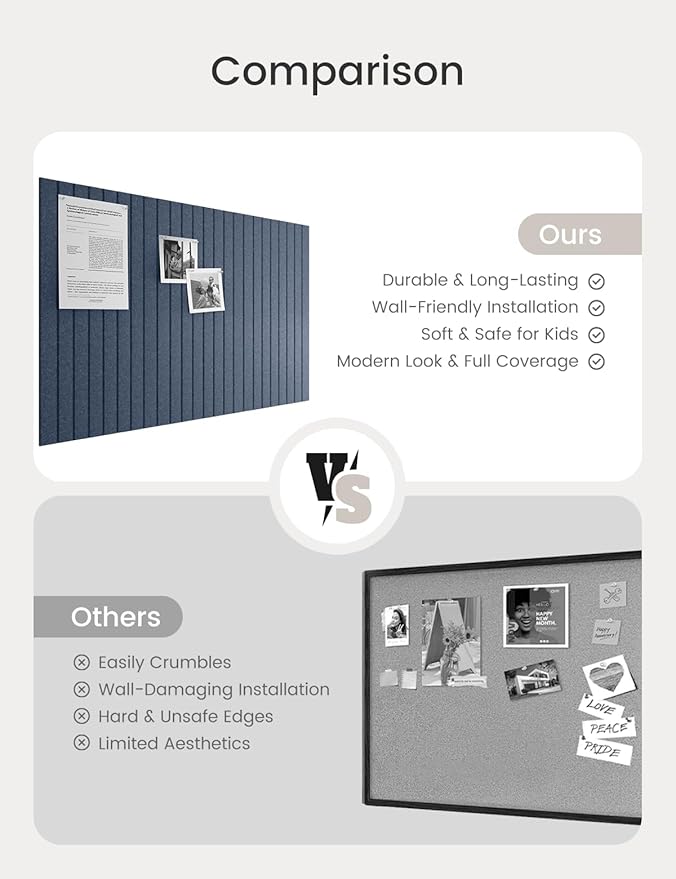 Bumusty Large Cork Board Alternative-36 x24 Felt Bulletin Board Tiles, with 30 Pushpins, 40 Adhesive Tabs, 6-Pack Slat Wall Paneling, Cork Boards for Office Push Pin Board Felt Board-Denim Blue