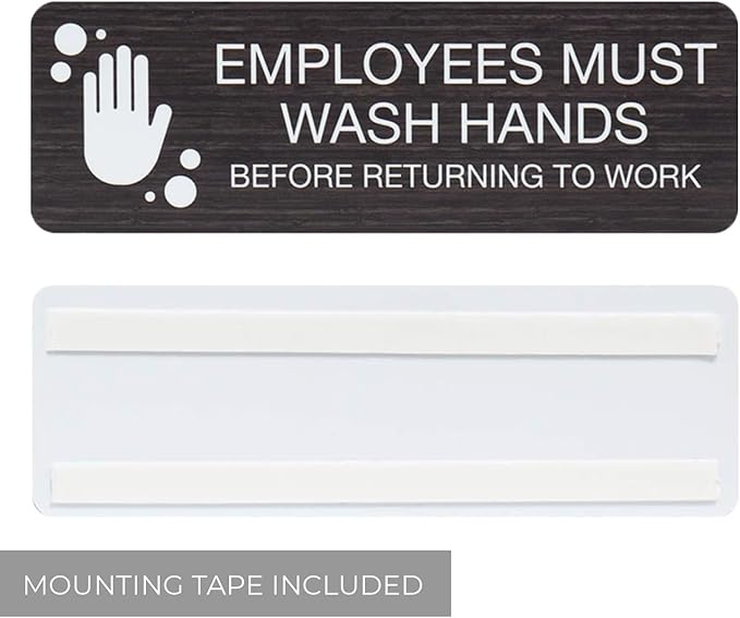 SBLABELS Employees Must Wash Hands Indoor Easy Adhesive Mount Door and Wall Sign for Restaurants and Small Businesses 3" x 9" - Dark Wood