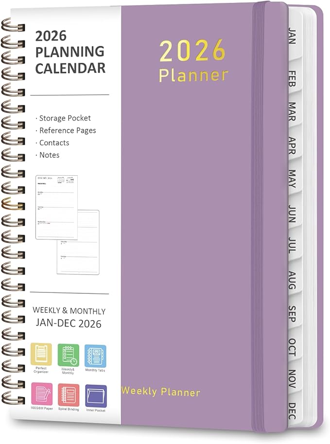 2026 Planner, Weekly and Monthly Calendar Academic Planner, Jan 2026 - Dec 2026, Planning Agenda Book for Desk Accessories and School Supplies - A5 (6.3'' x 8.5'')