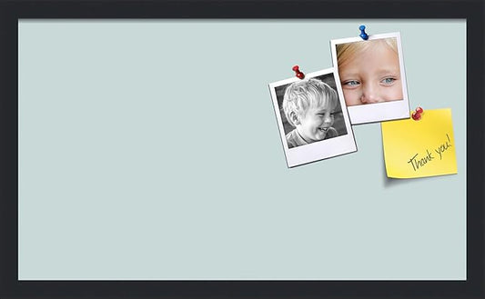 PinPix 24x14 Inch Cork Bulletin Board. This Decorative Framed Pin Board Comes with Soft Blue Design and a Satin Black Frame. Ideal for Home Office Decor or Message Board (PinPix-1814)