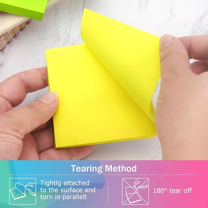 Sticky Notes 3x3 Pop Up Self-Stick Notes Pads with 6 Bright Colors, Easy to Post for Office, School, Home, 6 Pads/Pack, 100 Sheets/Pad(Pop Up)