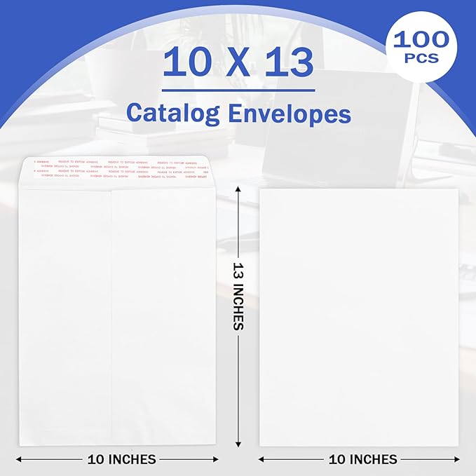 100 Pack 10x13 White Catalog Envelopes Self Seal, Goefun 100GSM Paper White Large Envelopes for Mailing, Organizing and Storage