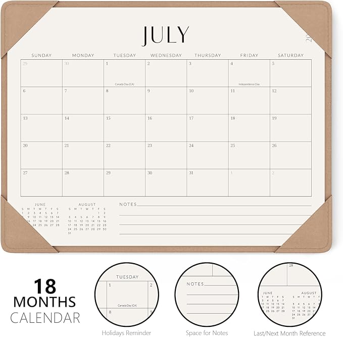 Jotsome Desk Calendar 2025-2026 with Desktop Mat, Academic Desk Pad Calendar From July 2025 to December 2026 14x10.5 inch, Desk Blotter Calendar for Home Office and School, Easy Planning, Apricot