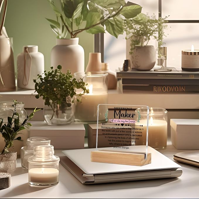 Difference Maker Definition Inspirational Acrylic Sign with Wood Stand, Difference Maker Gift Bedroom Office Living Room Desk Cubicle Table Shelf Decor, Thank You Gifts for Women Coworker Teacher Boss