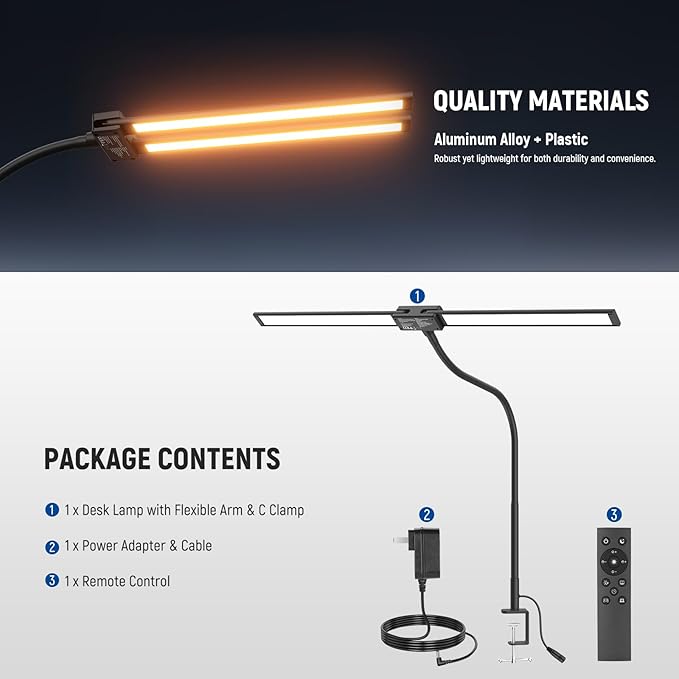NEEWER Entry Level Version 32" LED Desk Clamp Lamp for Home Office & Dorm, 20W Dual Computer Monitor Architect Light Bar, Flexible Overhead 2200lux/Remote/5 Modes CRI80+ for Designer Drafting, N21