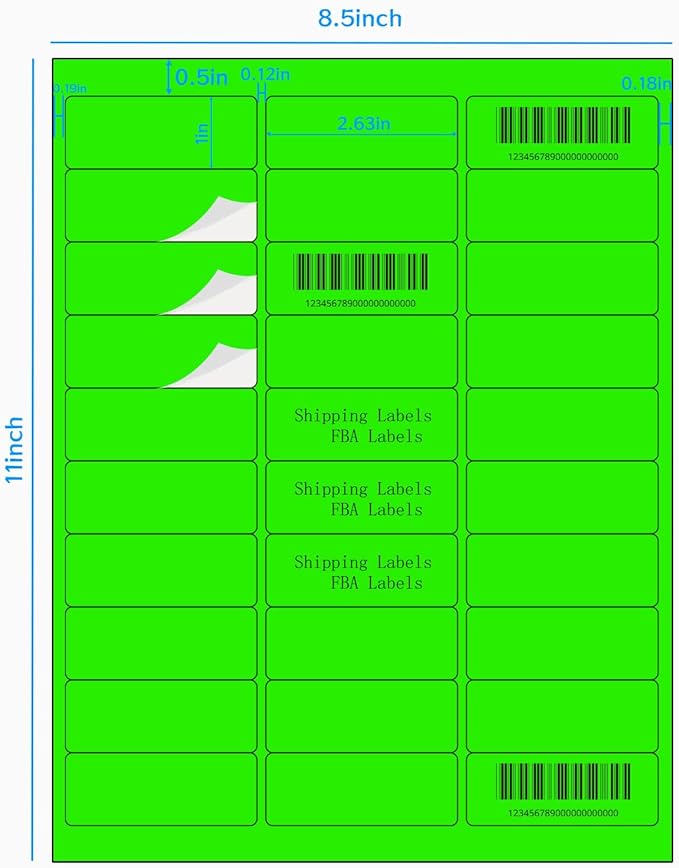 STARLIBOO 1" x 2-5/8" Address Labels- Neon Color Fluorescent Stickers for Laser/Inkjet Printer mailing Labels 8.5"×11"- Fluorescent Green
