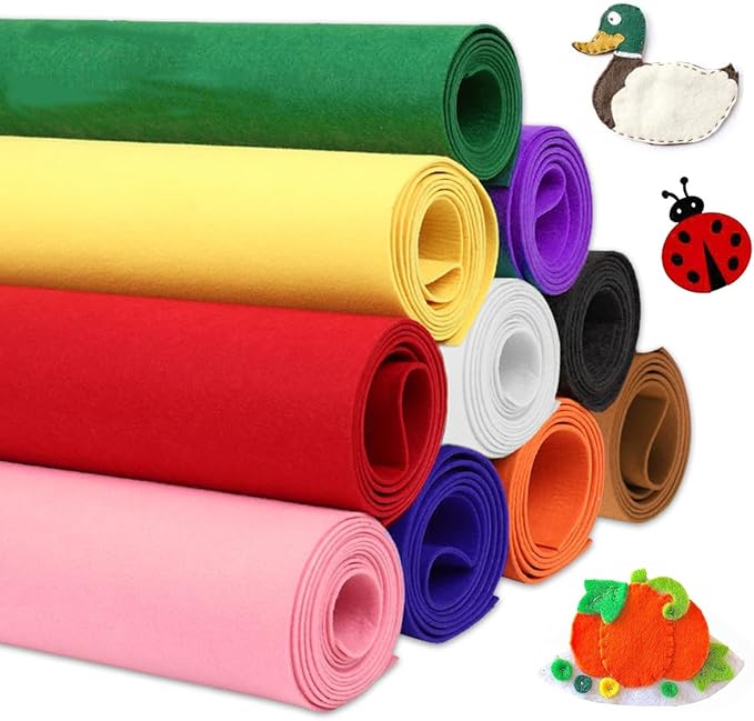 10Pcs Stiff Felt Fabric Sheets, 8 x 35 inches Assorted Color Thick Felt Sheets Craft Felt Fabric Sheets for DIY Crafts, Sewing, Patchwork, Crafting Projects