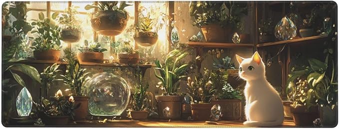 Cat Plant Mouse Pad 31.5 X 11.8 Inch Big Desk Rubber Base Stitched Edges Keyboard Pad XXL Mouse Mat for Home Game and Office