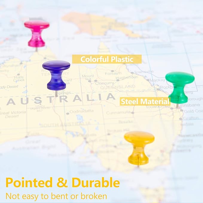 Outus 100 Pcs Giant Push Pins Large Thumb Tacks Plastic Heads 1 Inch Jumbo Push Pins for Cork Board Map Posters Office School(Red, Yellow, Blue, Green, Clear)