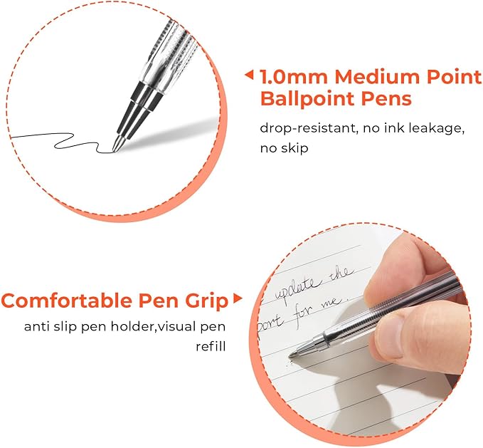 M&G Ballpoint Pens, Black Ink Ballpoint Pens Medium Point 1.0mm, Ball Point Pens Bulk Lasting Smooth Writing with Anti-Slip Grip & Plug-In Cover for Journaling Office School Women Men (50 Pack)