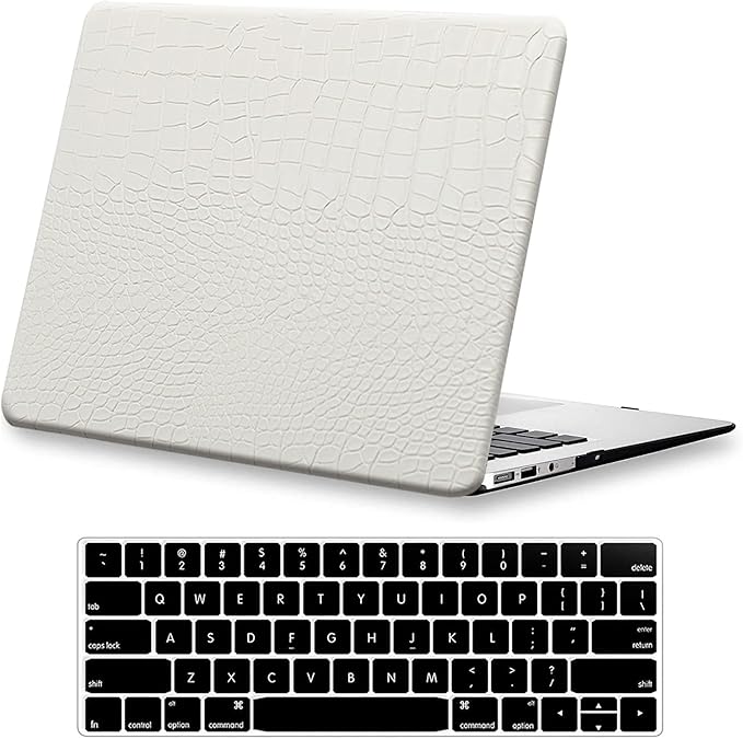 KEROM Compatible for Crocodile MacBook Pro 16 inch Case 2024-2021 M4 M3 M2 M1 Pro/Max Chip A3403 A3186 A2991 A2780 A2485, Crocodile Skin PU Leather Hard Shell Case & Keyboard Cover, White