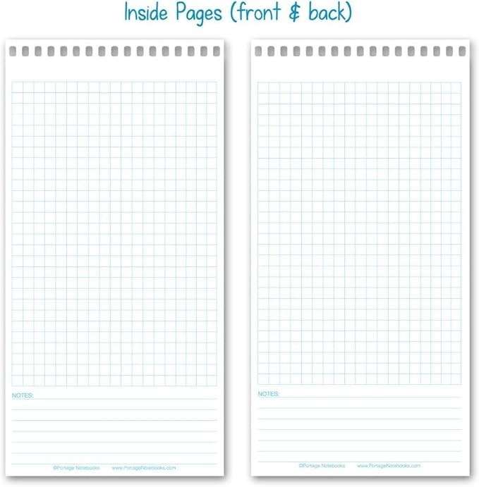 Portage Graph Paper Notebook – Top Bound Spiral Grid Notepad, Small Graph Notebook Writing Pad, Grid Paper, Reversible 4 Square / 5 Square with Notes Template, Extra Thick Cover For Extra Stability –