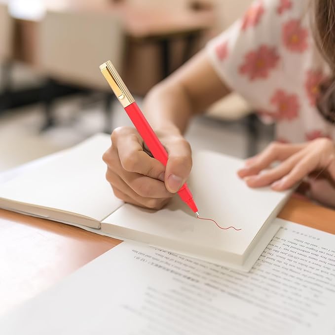 12 Pack Gel Pens Red 0.5mm Medium Point Red Gel Ink Pens with Cap Quick Drying Ballpoint Pen Smooth Writing Fine Point Pen for Journaling School Office Supplies