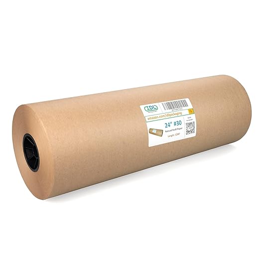 IDL Packaging 24" x 14400" (1200 feet) - USA-Made Large Brown Kraft Paper Roll - 30lb Thickness - Natural Kraft Wrapping Paper for Packing, Void Filling - Craft Material for Kids Art Projects