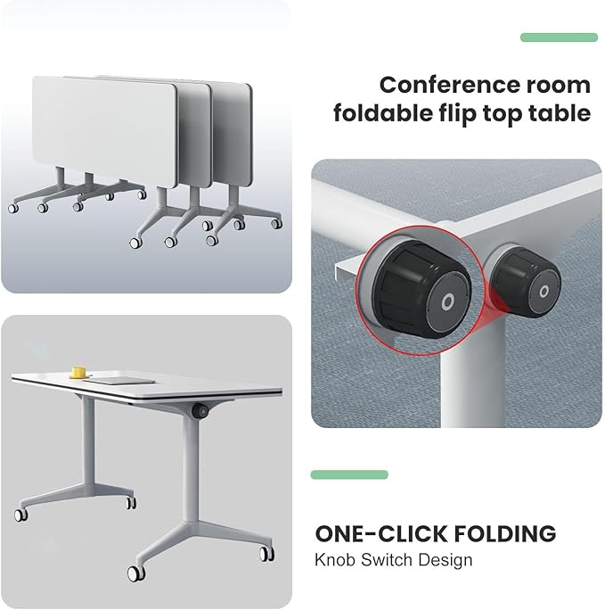 Conference Room Tables,Folding Conference Tables Rolling Meeting Modern Training Table with Flip Top,Mobile Conference Table with Four Locking Wheels,for Meeting Room Office Classroom(2Pack 61in)
