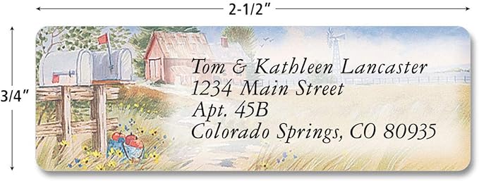 Colorful Images American Countryside Rolled Personalized Return Address Mailing Labels with Dispenser, Customize with Name & Shipping Address, 250 ¾” x 2½” Self Adhesive, Easy Peel Label Roll