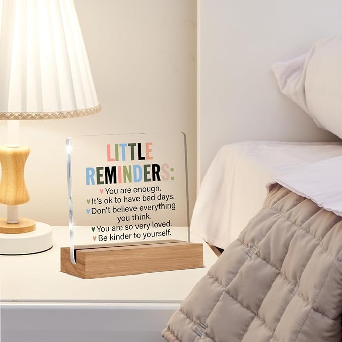 Inspirational Motivational Gifts Employee Appreciation Gifts Little Reminders You are Enough Clear Desk Decorative Sign Acrylic Sign With Wooden Stand for Office Desk Table Shelf