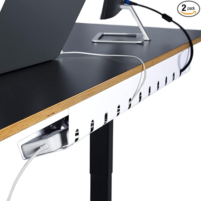 PAMO Cable Management Under Desk for Easy mounting Under-Table I Set of 2 - with 10X Cable Ties I Desk Organizer for Office/Home Office Table Thoughtful Cable Tray Holder