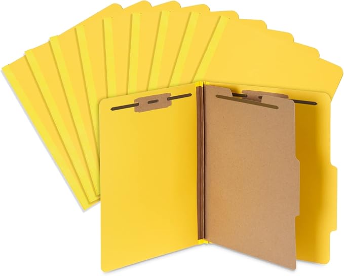 10 Blue Summit Supplies Classification Folders, 1-Divider, Letter Size, Yellow, with 2 Inch Tyvek Expansions, Durable 2 Prong Design for Organizing Standard Medical Files & Office Reports, 10 Pack