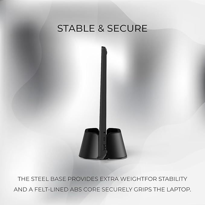 HumanCentric Vertical Laptop Stand in Black Aluminum, Upright Adjustable Holder and Dock, Laptop Vertical Stand Fits MacBook Pro and Other Laptops .5" to 1.5", Clamshell Compatible