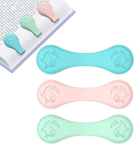 Magnetic Silicone Bookmarks for Reading Book, 3 PCS Extra Strong Magnetic Book Mark Clip Cute Dolphin Book Page Holders Accessories Gift for Women, Men, Book Lovers, Teachers, Readers, Kids