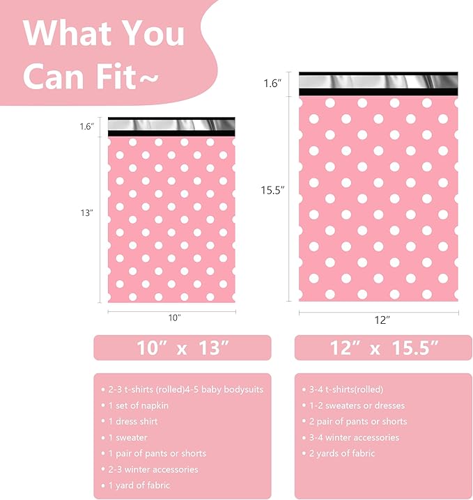 Thank You Poly Mailers 10x13 Inch 100 Pcs - Pink Dots printed Shipping Bags, 2.4mil Thickness, Waterproof and Tear Resistant Mailing Envelopes, Self-Sealing Packaging Bags for Small Business