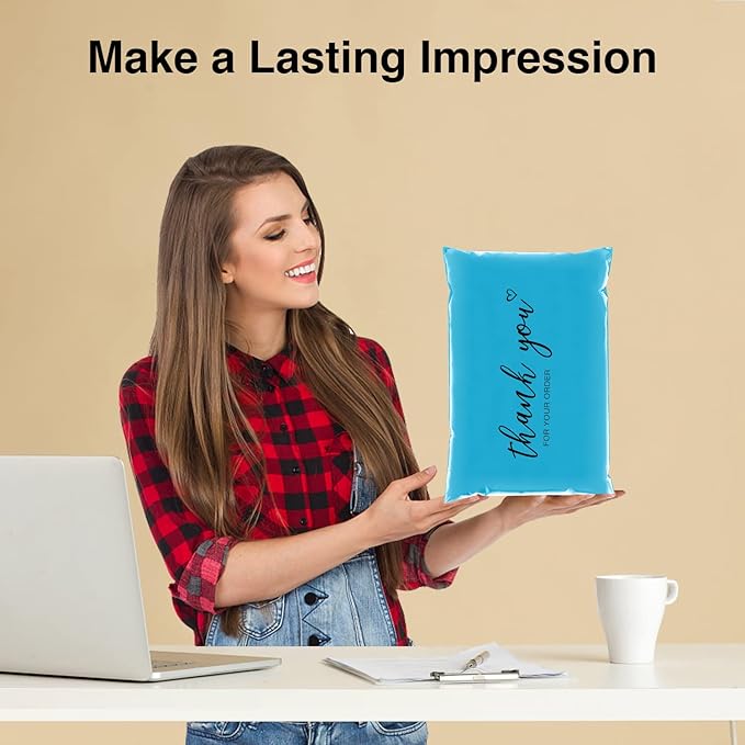 JinRuiKJ Thank You Poly Mailer 6x9 Inch 100 PCS, Shipping Bags for Clothing, Packaging Bags for Small Business, Strong Adhensive, Waterproof and Tear-Resistant Mailing Envelopes, Blue