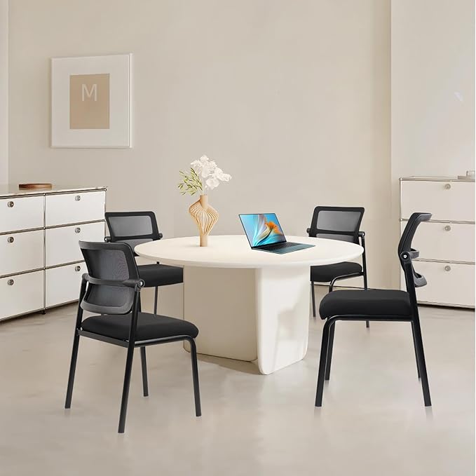 CLATINA Stacking Armless Office Waiting Room Chair with Adjustable Backrest, Stackable Mesh Guest Reception Desk Chairs with Ergonomic Lumbar Support for Conference Lobby Side School, Black, 4 Pack