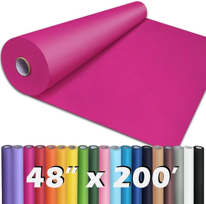 PerkHomy 48" x 2,400" (200') Rose Red Kraft Paper Roll for Craft Bulletin Board Paper Art Table Covering Crafting Gift Wrapping Bouquet Packing Parcel 80GSM 55LB (Rose Red, 48" x 200')