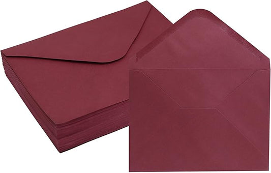 Burgundy A7 V-Flap Envelopes, 5 x 7 Inch, 50 Pack, 120gsm Paper for Christmas Cards, Valentines, Invitations, Wedding, Personalized Gifts, Postcards