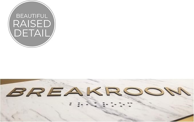 Breakroom Sign with Braille/Small Business Easy Adhesive Mount Door And Wall Sign / 3" x 9" Light Marble Design