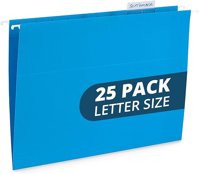 Blue Summit Supplies Hanging File Folders, 25 Reinforced Hang Folders, Designed for Home and Office Color Coded File Organization, Letter Size, Blue, 25 Pack