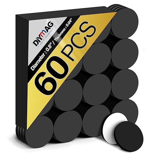 DIYMAG Magnetic Dot with Self Adhesive, 60Pcs 0.8 x 0.04inch Round Magnets Magnetic Tape Flexible Magnet Sheets with Adhesive for Crafts, Photos and Die Storage Easy Peel and Stick