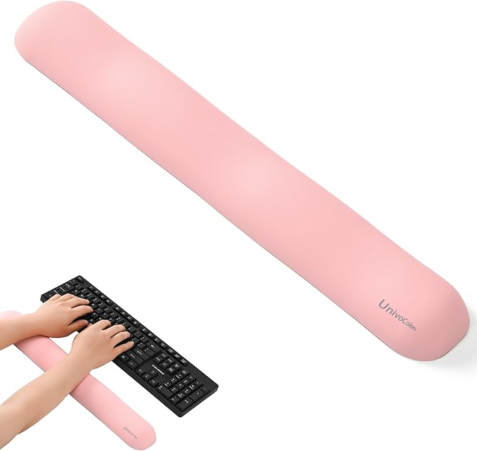 UnivoColors Design-Wave Keyboard Wrist Rest, Artificial Sheepskin+Memory Foam+Ergonomic+Anti-Slip Gel, Resilience Support During Work and Gaming,Keyboard Accessory,Pink