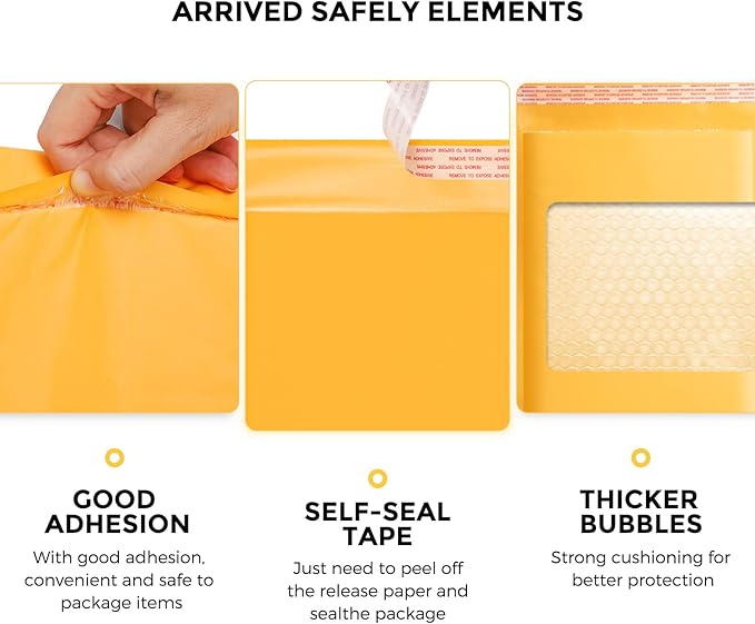 Fuxury Kraft Bubble Mailer 4x8” 50Pack Strong Adhesion Padded Envelopes Thick Bubble Envelopes Usable Size 4x7" Waterproof Cushioned Bubble Mailers Packaging for Small Business #000 Yellow