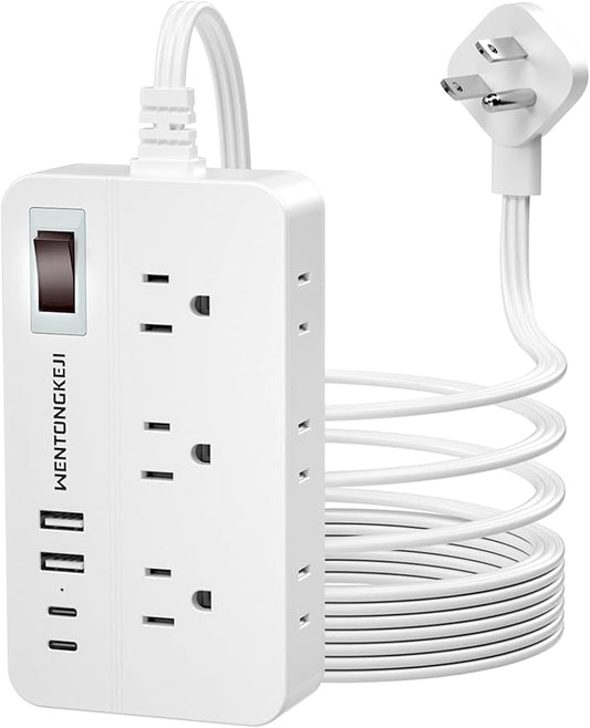 Surge Protector Power Strip - 5Ft Braided Extension Cord Flat Plug with 6 Outlets and 2 USB-A 2 USB-C Ports, 1080 Joules Wall Mounted Charging Station for Office Home ETL (5 FT)