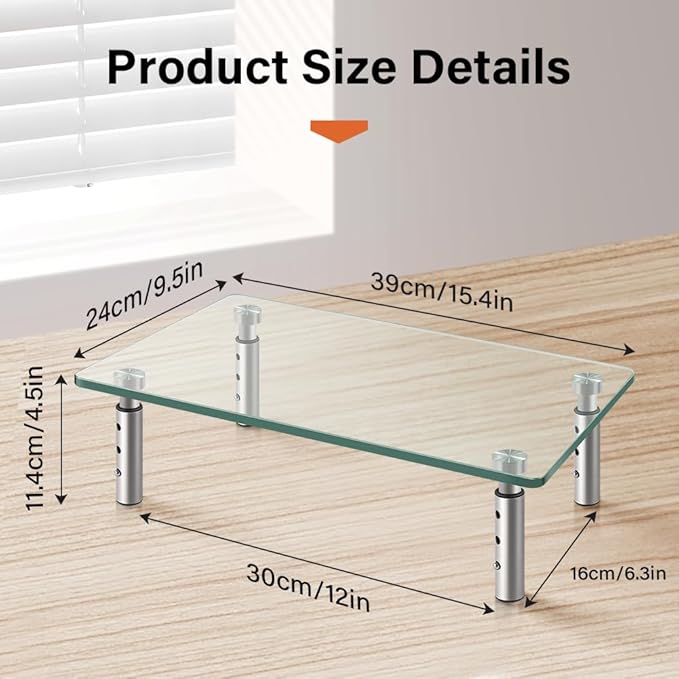 KKTONER GLASS Monitor Stand with Height Adjustable for Home Office 2 Pack Computer Monitor Riser PC Screen Riser for Desk Organzier Laptop