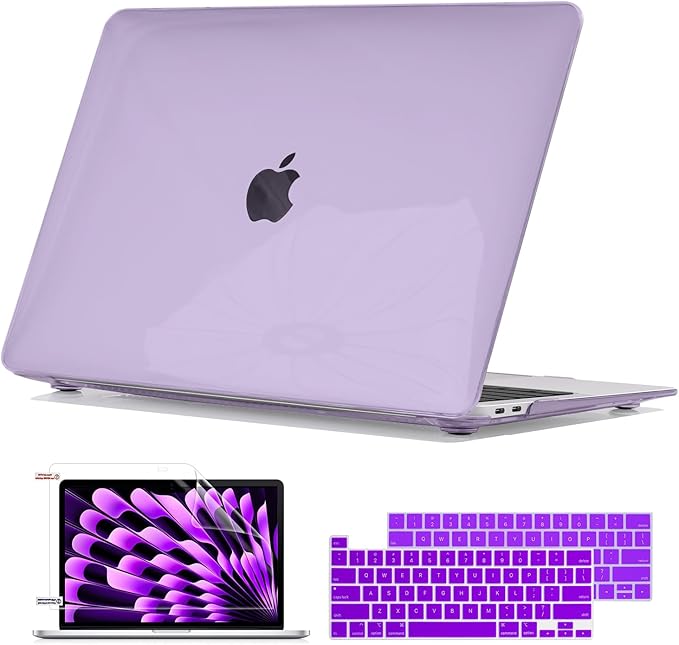 Compatible with MacBook Pro 13 inch Case 2022 2021-2016 Model A2338 A2289 A2251 A1706 A1989 A2159 M2 M1 Chip, Plastic Hard Shell Case Keyboard Cover Screen Film Dust Plug, Crystal Purple