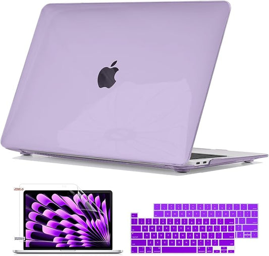 Compatible with MacBook Pro 13 inch Case 2022 2021-2016 Model A2338 A2289 A2251 A1706 A1989 A2159 M2 M1 Chip, Plastic Hard Shell Case Keyboard Cover Screen Film Dust Plug, Crystal Purple