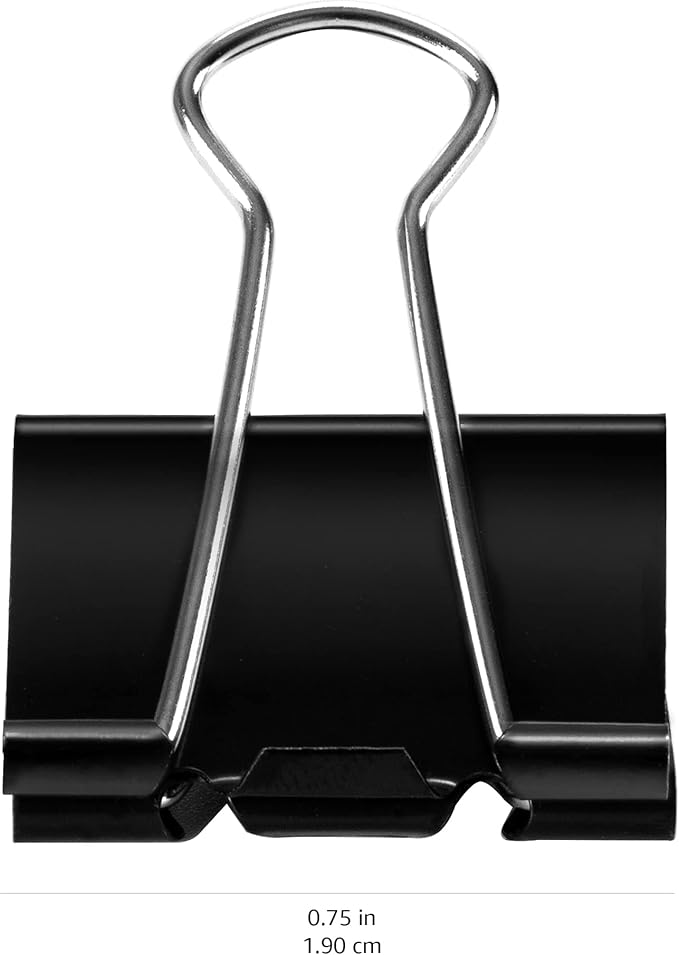 Amazon Basics Sturdy Binder Clips for Office Use, 144 Count (12 Pack of 12), Small, 0.75 in, Black